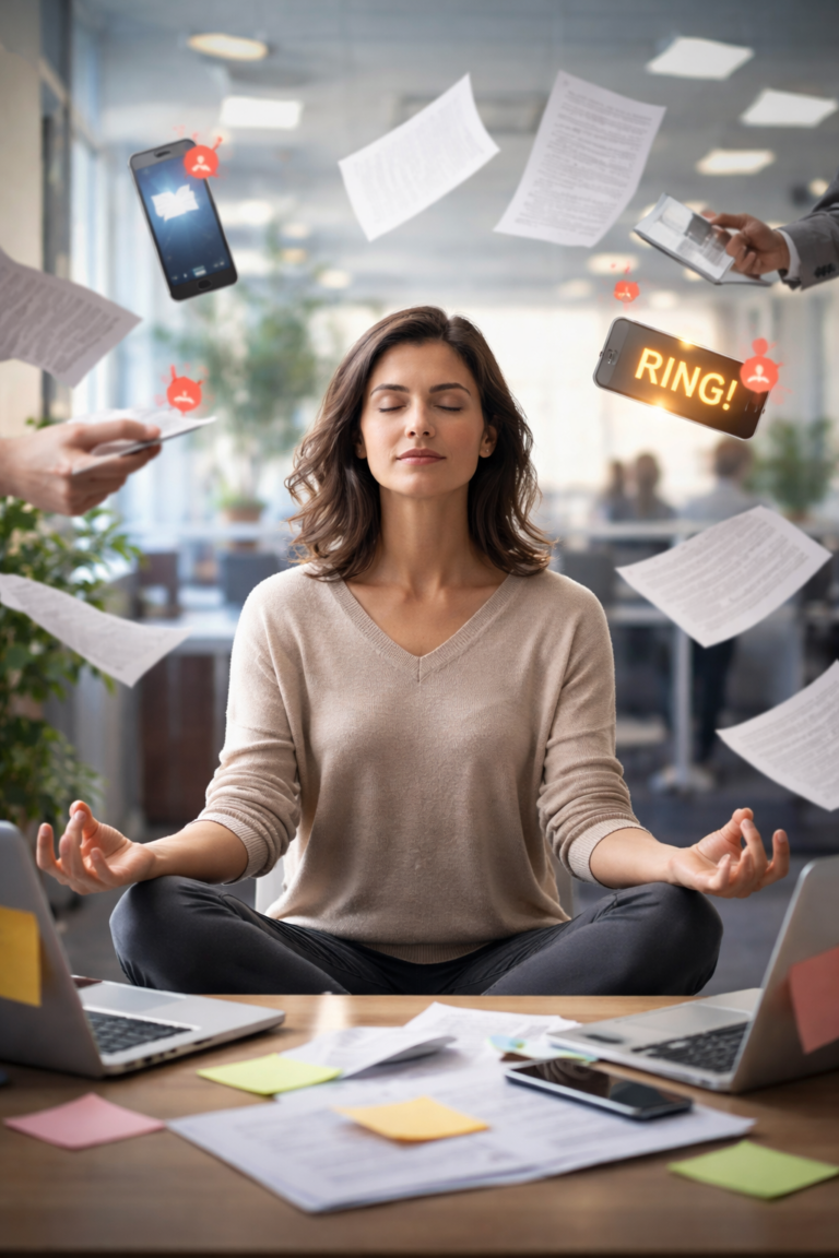 Personne calme au milieu d’un environnement stressant – illustration de la résilience émotionnelle