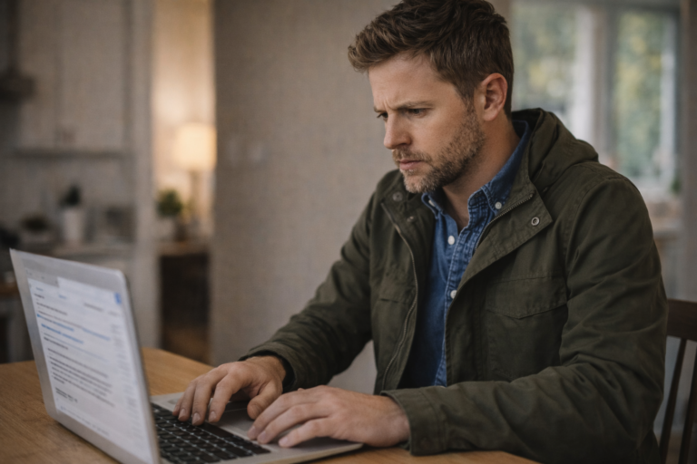 Homme tendu devant son ordinateur montrant une vigilance mentale même sans situation stressante